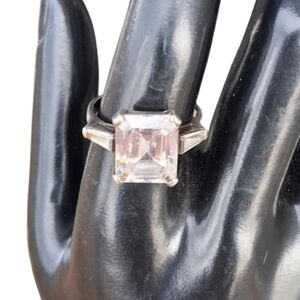 Diamonique Sterling Silver Emerald Cut & Baguette Ring- Size 8